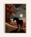 Horse Silhouette Art Print poster showing standing horse against moon