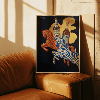 Vintage Beverage Art print showcasing classic bottles, perfect for living room decor