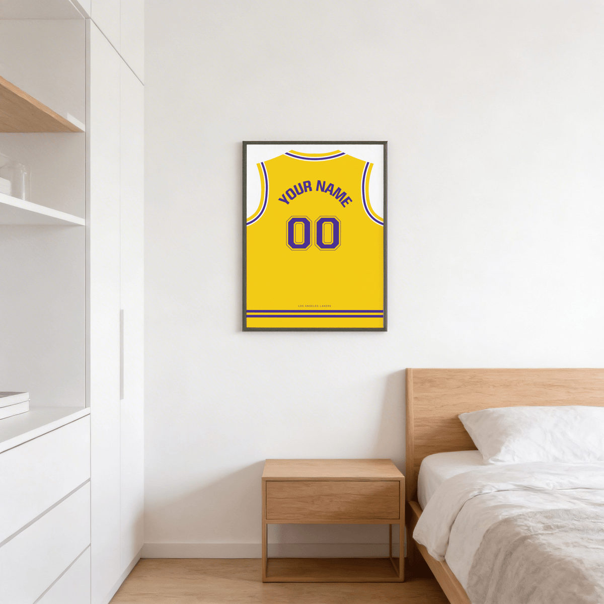 Minimalist sports print poster showing jersey silhouette with arched name text and large double-zero