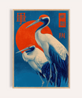 Cranes Art Print in Red, Blue, and White for living room wall art