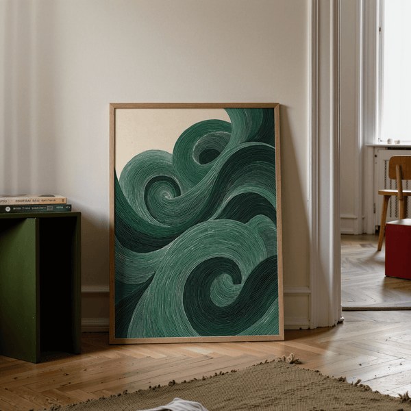 Abstract Modern Green Wall Art in green and beige for dining room print