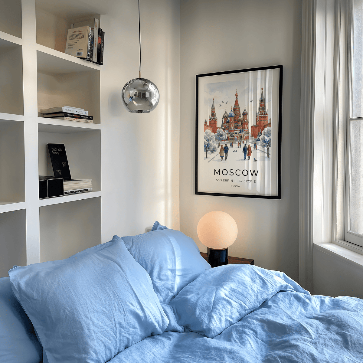 Watercolor-style Moscow City Art Print showing onion domes and Kremlin towers