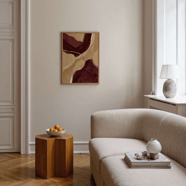 Neutral Organic Abstract Art wall print featuring Red, Brown, Beige, White colors for office decor