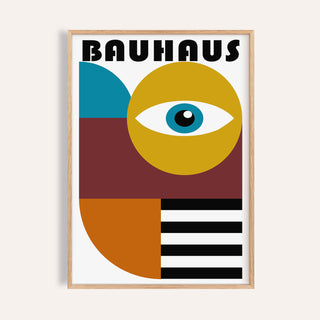 Retro wall art with abstract eye and geometric Bauhaus design