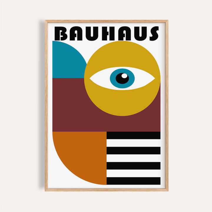 Retro wall art with abstract eye and geometric Bauhaus design
