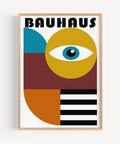 Modern Bauhaus Poster Art in mustard, teal, and maroon for minimalist decor