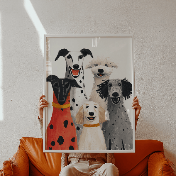 Vibrant red and gray Dog Portrait Art Print for contemporary bedroom decor