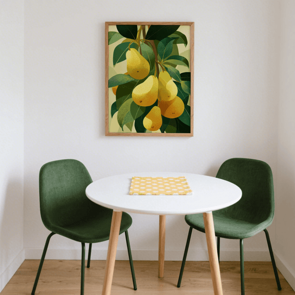 Pear Wall Art botanical poster in yellow for rustic kitchen wall