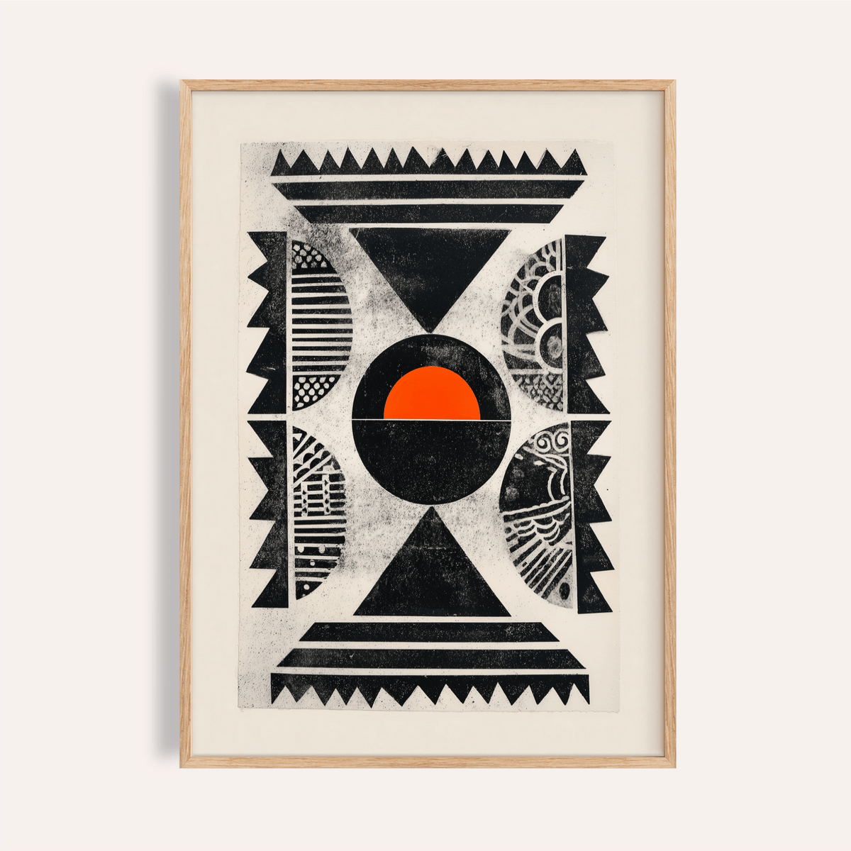 Abstract geometric poster with central circle and triangles wall art print