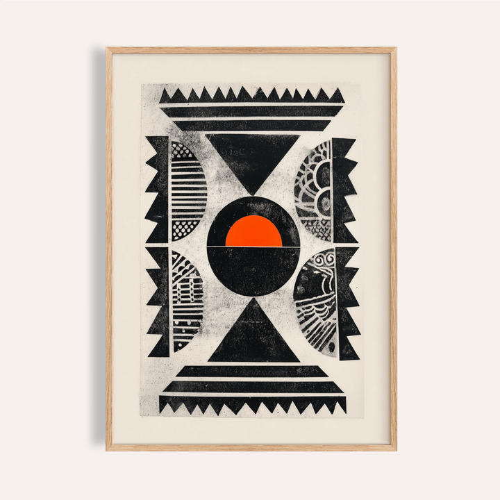 Abstract geometric poster with central circle and triangles wall art print