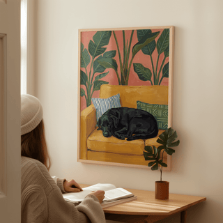 Modern home Black Lab Wall Art in Yellow, Black, Green for hallway, wall art
