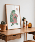 Frog Art Print featuring a frog in traditional-style robe holding an open fan
