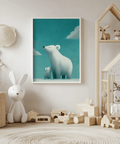 Polar Bear Print with blue and white palette for bedroom wall art