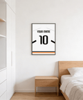 Minimalist orange and black jersey silhouette wall print for sports room
