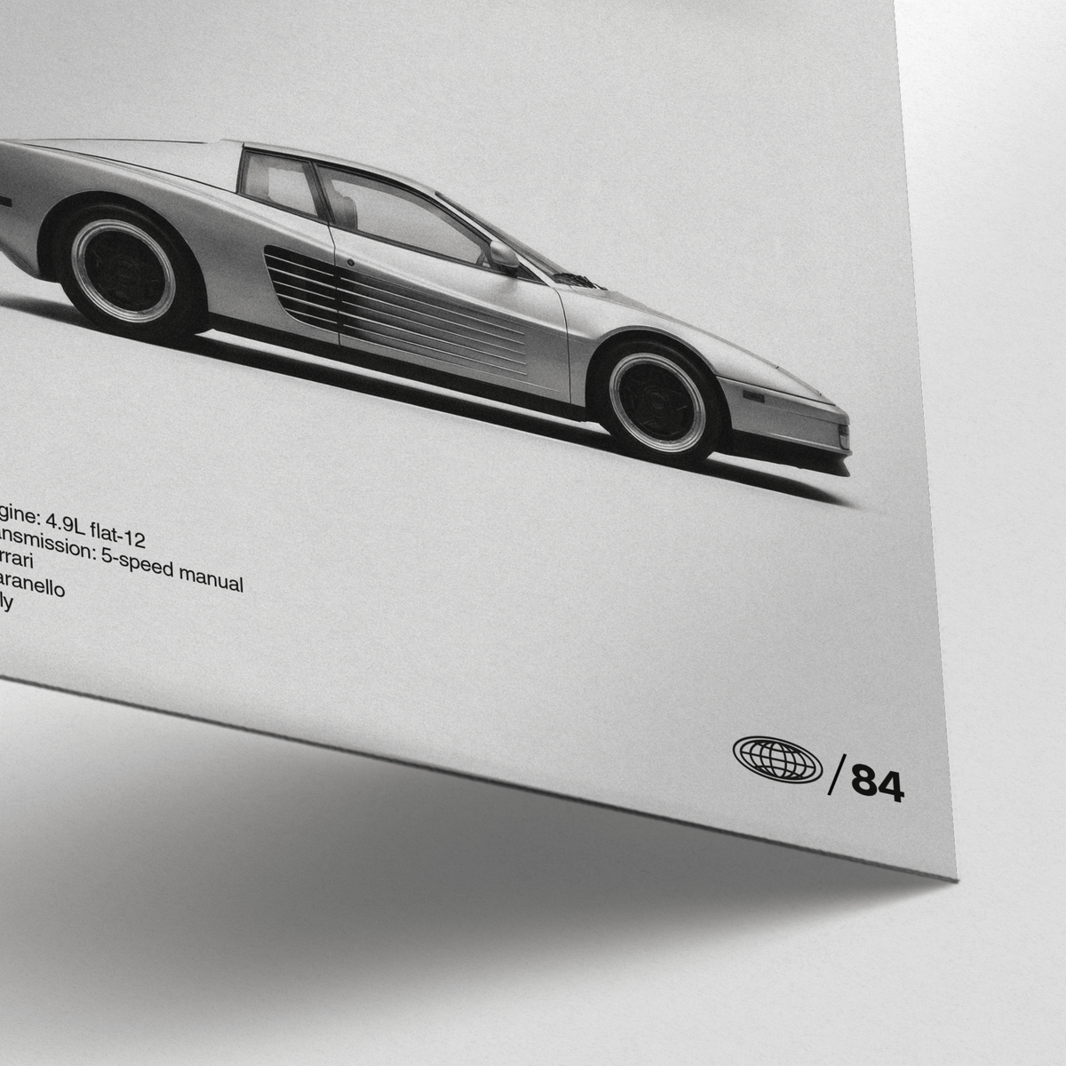 Classic Ferarri Testarossa Wall Art in black for man cave print