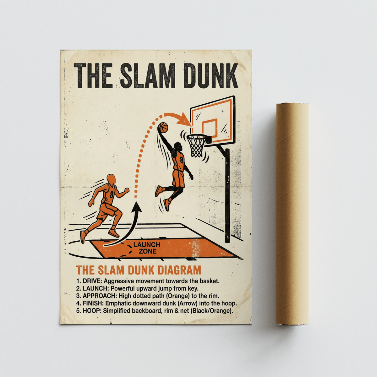 Court launch zone graphic with curved arrow on sports diagram poster print