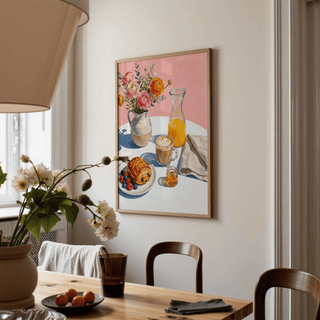 Breakfast Wall Art for kitchen decor with pink and orange floral accents wall art