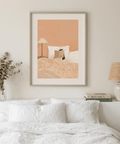 Woman Reading Book Art poster in Pink, White, Beige, Orange for cozy living room