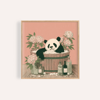 Panda Bath Print in Brown and Gray for nursery wall art