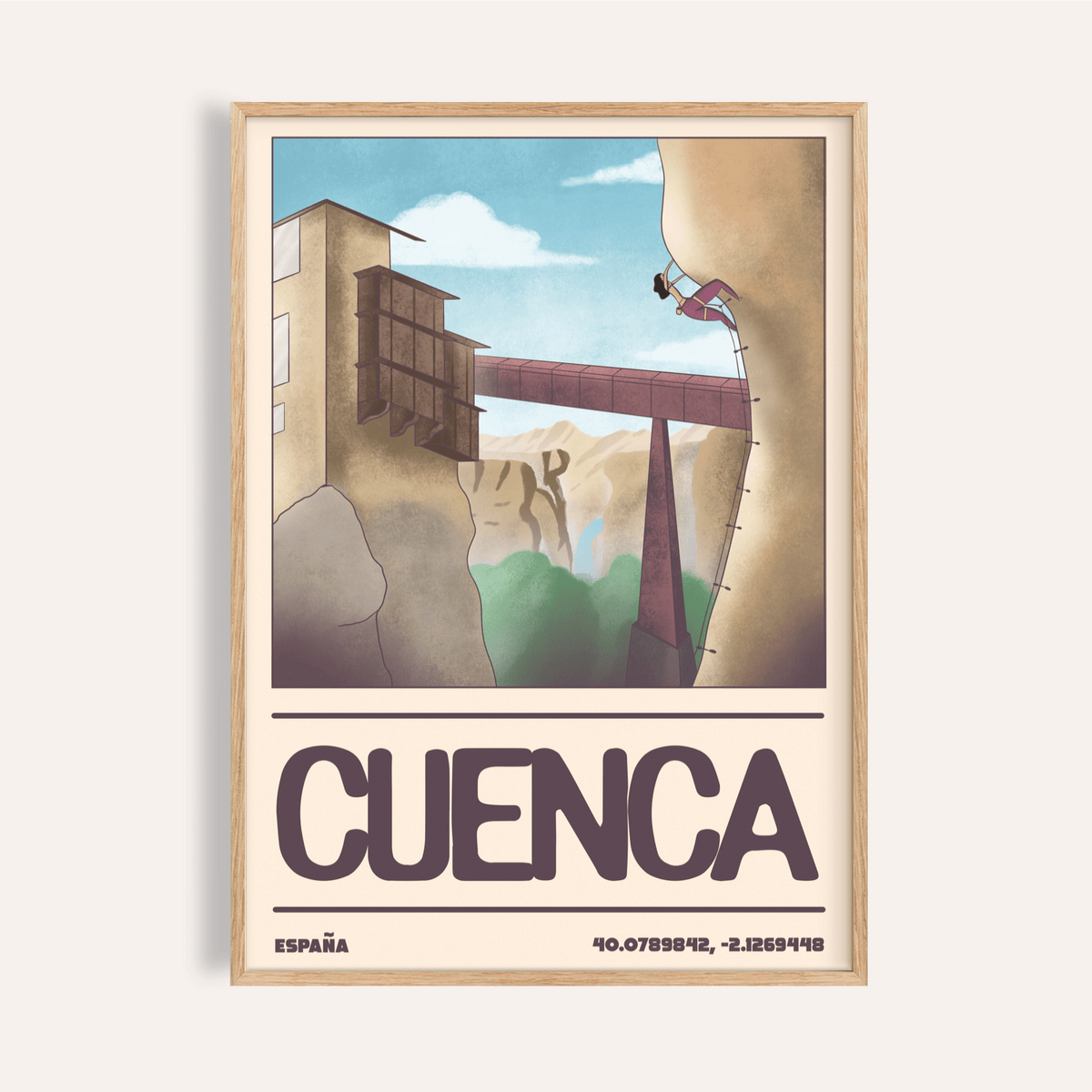 Featuring a climber on a cliff beside a bridge, Rock Climbing Poster travel print