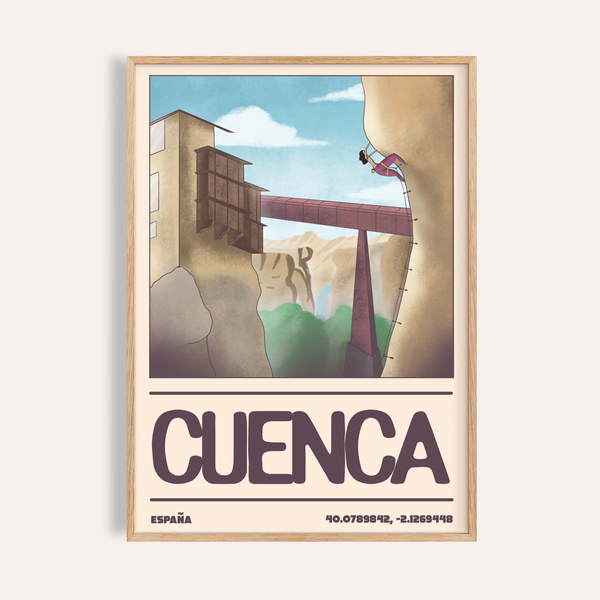 Featuring a climber on a cliff beside a bridge, Rock Climbing Poster travel print