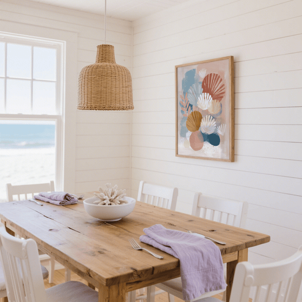 Abstract Botanical Print for bathroom, blue and pink art print