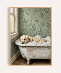 Golden Retriever Wall Art with Green wallpaper for living room poster