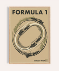 Monza Circuit Wall Art poster with oval track diagram on beige background