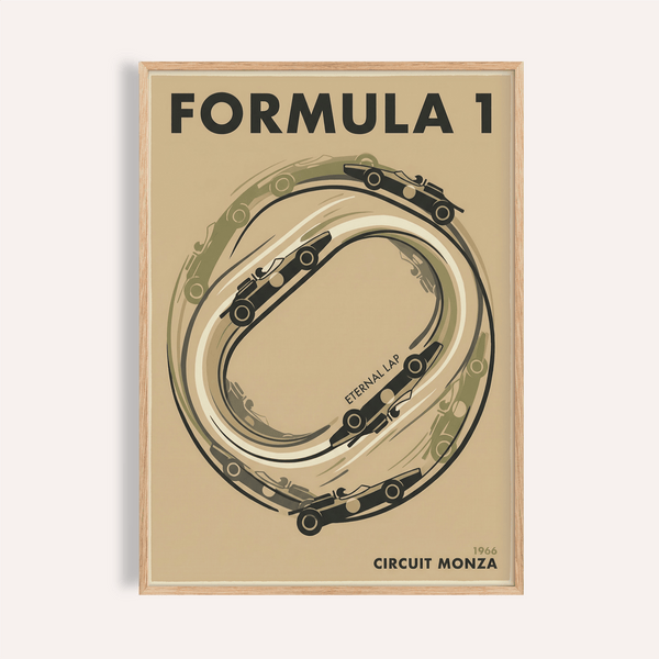Monza Circuit Wall Art poster with oval track diagram on beige background