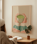Modern Matcha Tea Art Print in green for office décor wall art