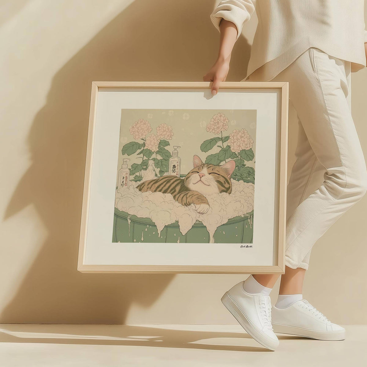 Calming Japanese posters in soft colors with peaceful animal design