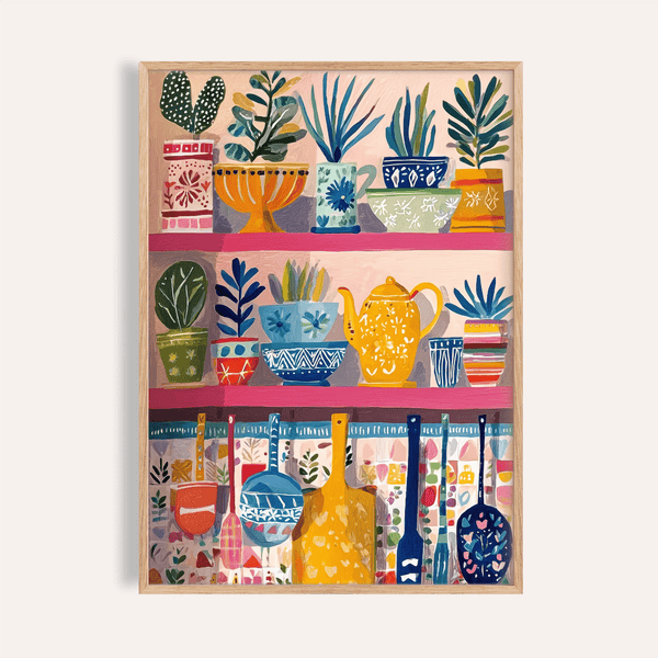 Boho Kitchen Print with blue, yellow, orange for kitchen wall art