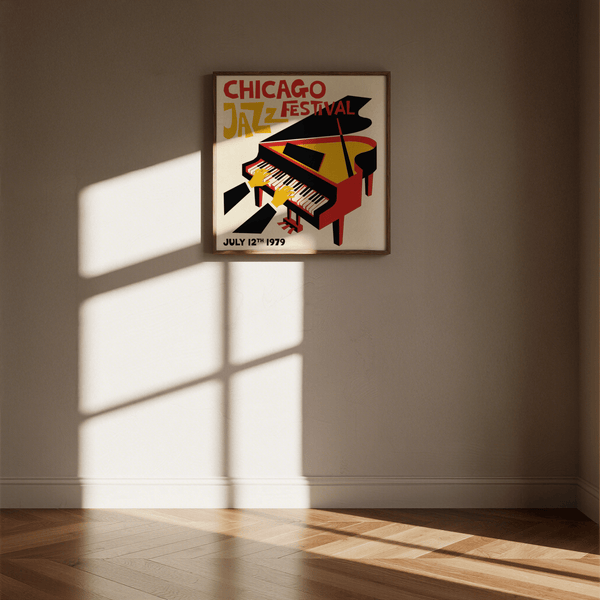 Jazz Festival Poster with bold Yellow, Red, and Black for music room poster