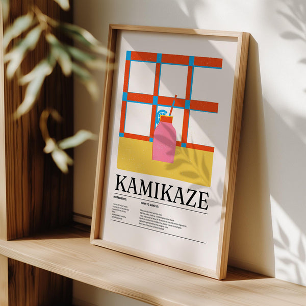 Colorful and punchy wall art drink print with Kamikaze cocktail

