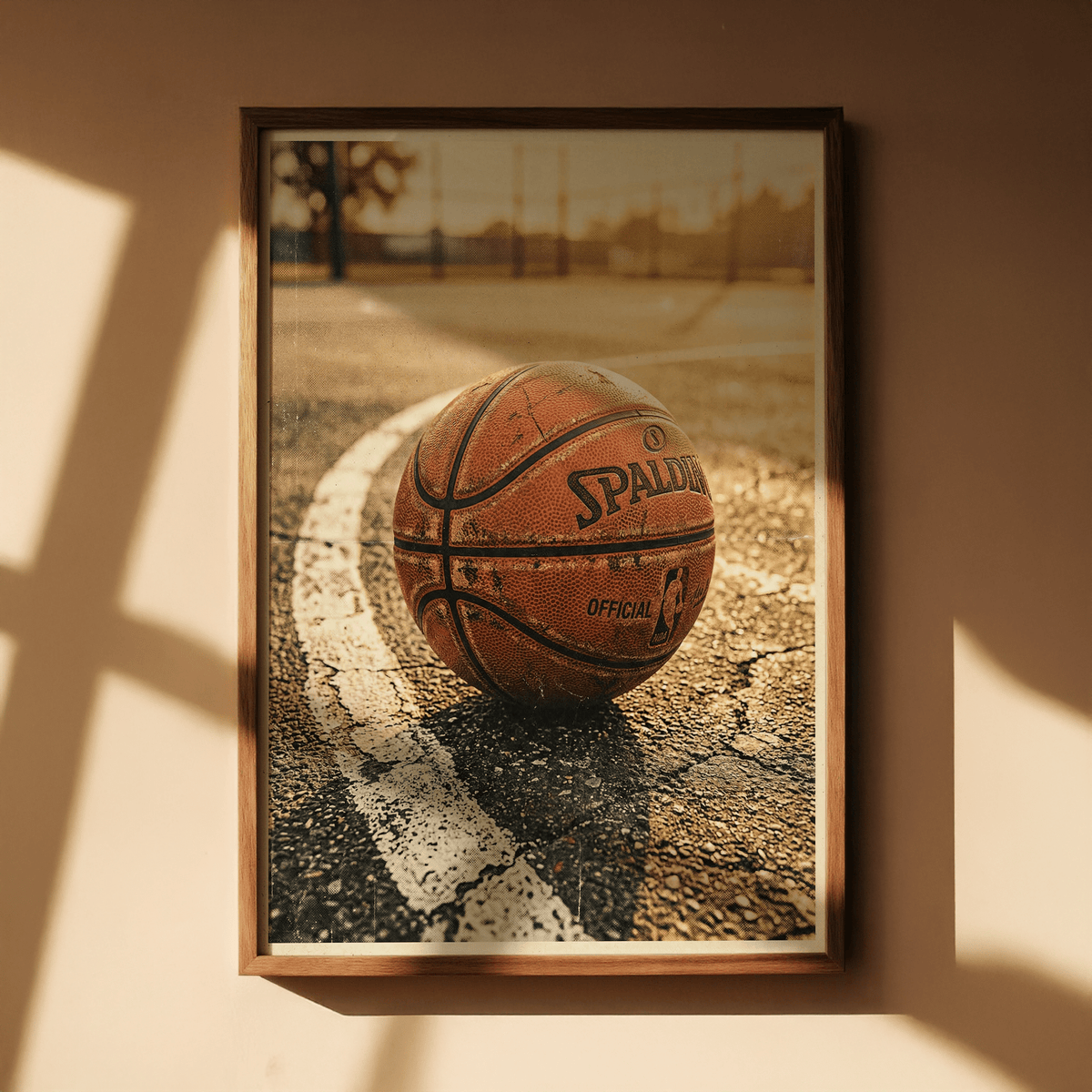 Basketball Court Wall Art displaying ball beside boundary line
