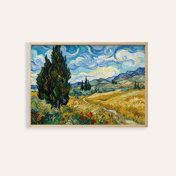 Nature Poster with Yellow, Blue, Green for living room wall art