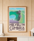 Vintage Helvellyn Cumbria Wall Art poster showing hiker on rocky ridge above lake