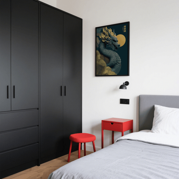 Chinese Dragon Art Print home gallery wall with blue and gold