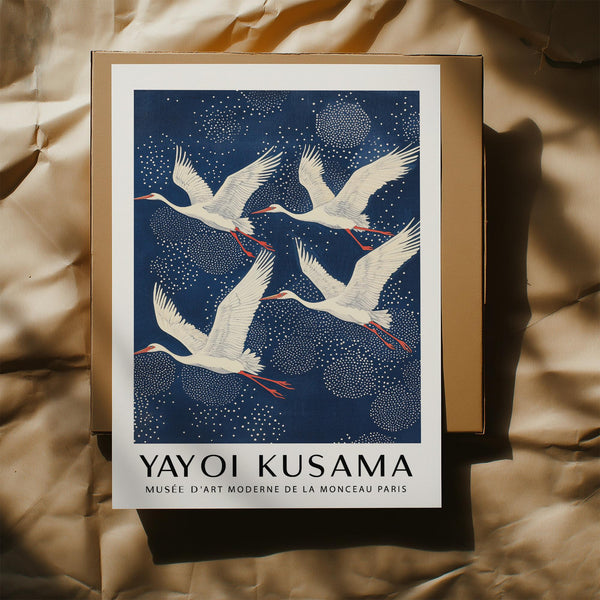Japanese-inspired Blue and White Prints with elegant bird silhouettes.