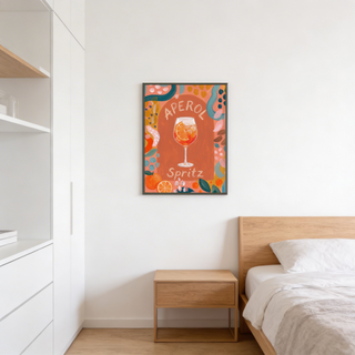 Featuring kitchen cocktail wall art print with hand-painted lettering and curved ribbon forms