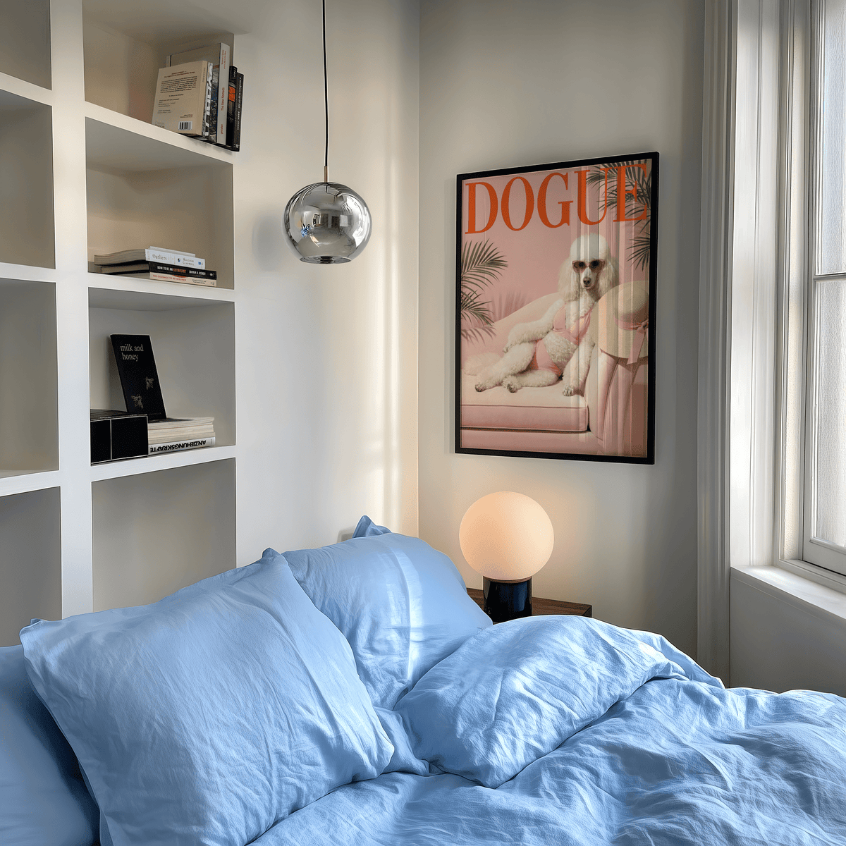 Sexy Poodle Print colorful poster for bedroom featuring Pink and White hues