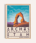Arches National Park Utah Wall Art poster with Delicate Arch and stylized typography