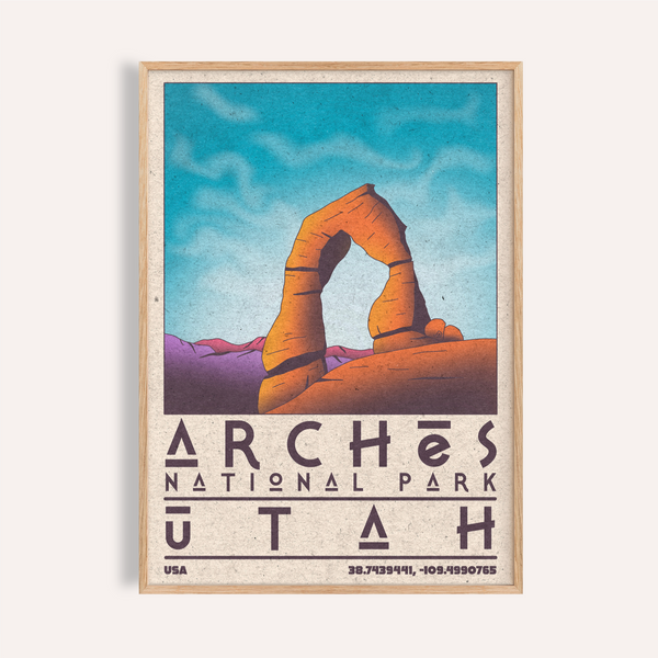 Arches National Park Utah Wall Art poster with Delicate Arch and stylized typography