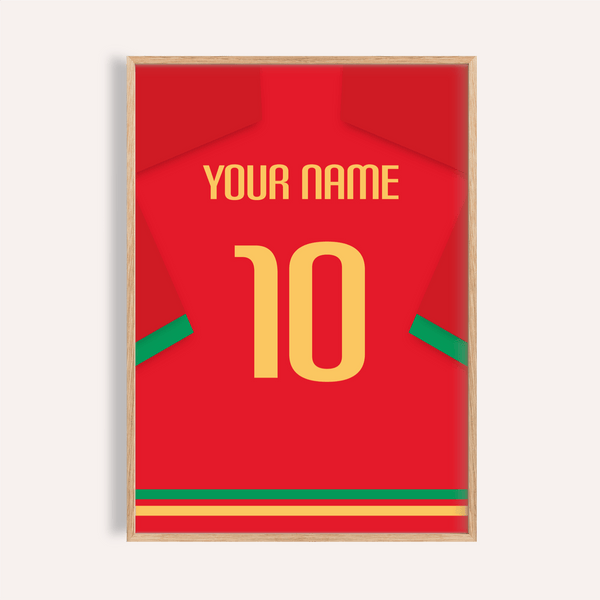 Featuring a Morocco Football Shirt Poster with jersey-back design, name text, and large number