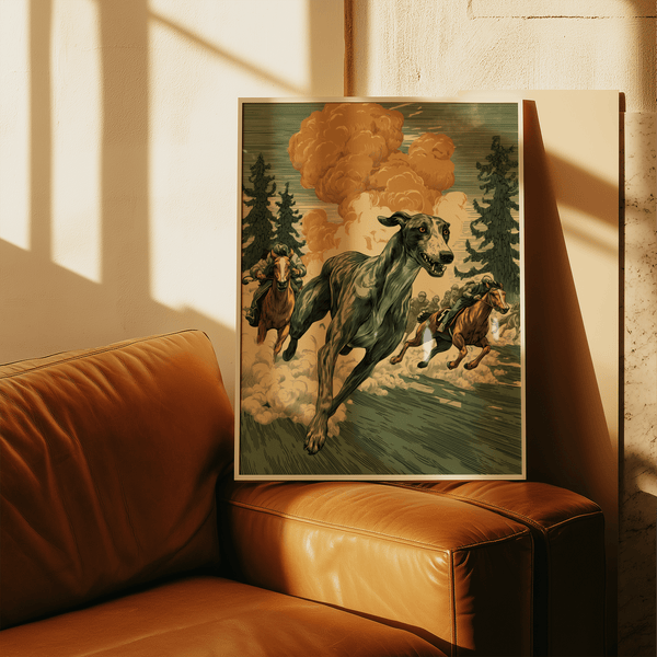 Dynamic Green and Beige Greyhound Racing Wall Art wall art for study