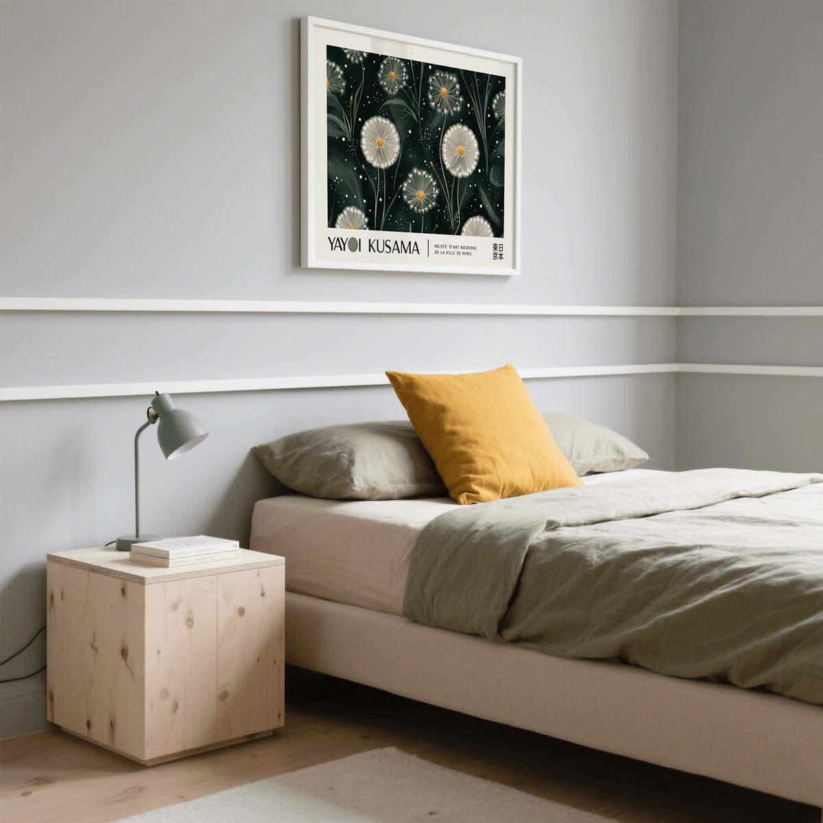 Emerald Green Wall Art for above bed with yellow and white tones