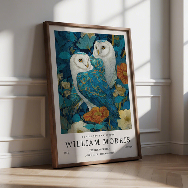 Wall Art Unique poster featuring owls in a William Morris-inspired garden.