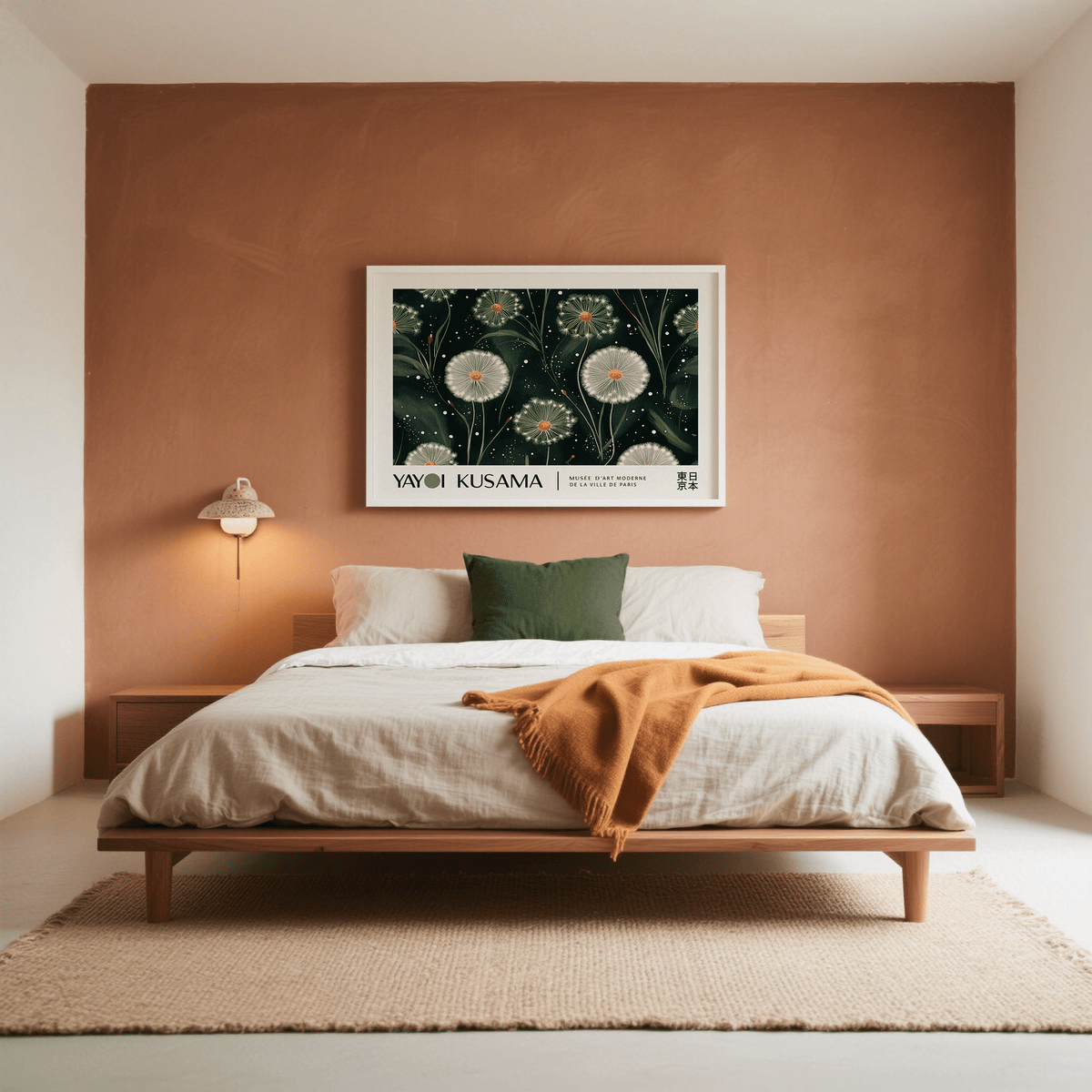 Bedroom Emerald Green Wall Art above bed inspired by Yayoi Kusama