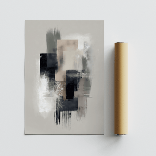 Abstract Large Wabi Sabi Print in Beige and Green for dining wall art