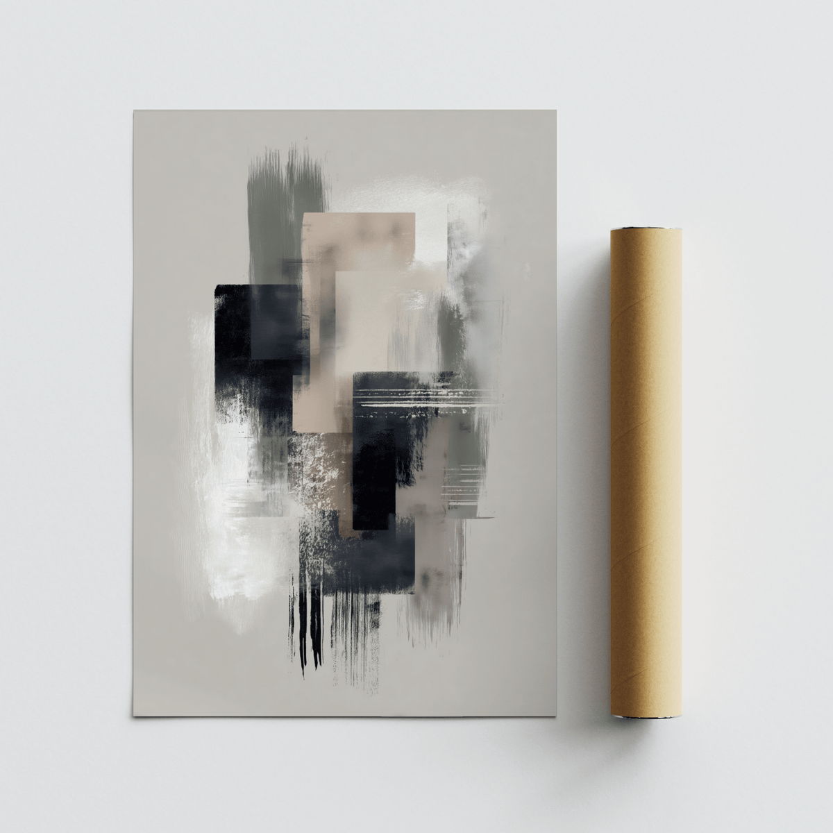 Abstract Large Wabi Sabi Print in Beige and Green for dining wall art